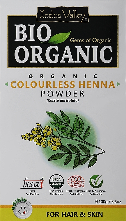 Naturalna, berbarwna henna w proszku - Indus Valley Bio Organic Colourless Henna Leaf Powder — Zdjęcie N1