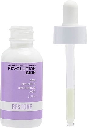 PRZECENA! Serum do twarzy z retinolem, witaminami i kwasem hialuronowym - Revolution Skincare 0.3% Retinol with Vitamins & Hyaluronic Acid Restore Serum * — Zdjęcie N3