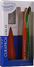 Zestaw do zębów, jasnozielony + pomarańczowy - Curaprox Ortho Kit (brush/1pcs + brushes 07,14,18/3pcs + UHS/1pcs + orthod/wax/1pcs + box) — Zdjęcie N1