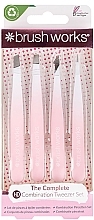 Kup Zestaw pęset, 4 szt. - Brushworks 4 Piece Combination Tweezer Set White & Pink