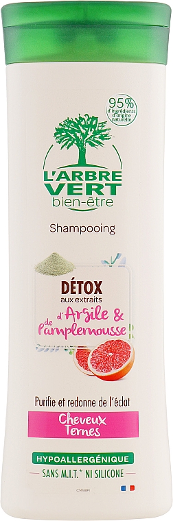 Szampon detoksykujący do włosów matowych z glinką i ekstraktami z grejpfruta - L'Arbre Vert Detox Shampoo