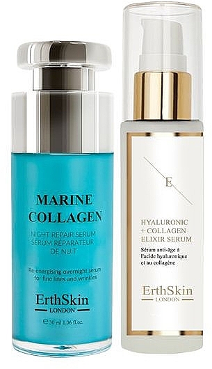 Zestaw - ErthSkin London Hyaluronic acid & Collagen Serum + Marine Collagen Night Repair Serum Set (f/ser/30ml + f/ser/60ml) — Zdjęcie N1