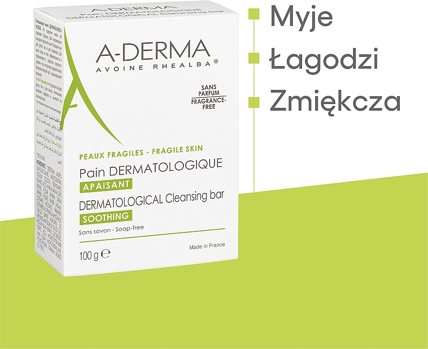 Mydło dermatologiczne dla podrażnionej skóry Owies Rhealba - A-Derma Soap Free Dermatological Bar — Zdjęcie N4