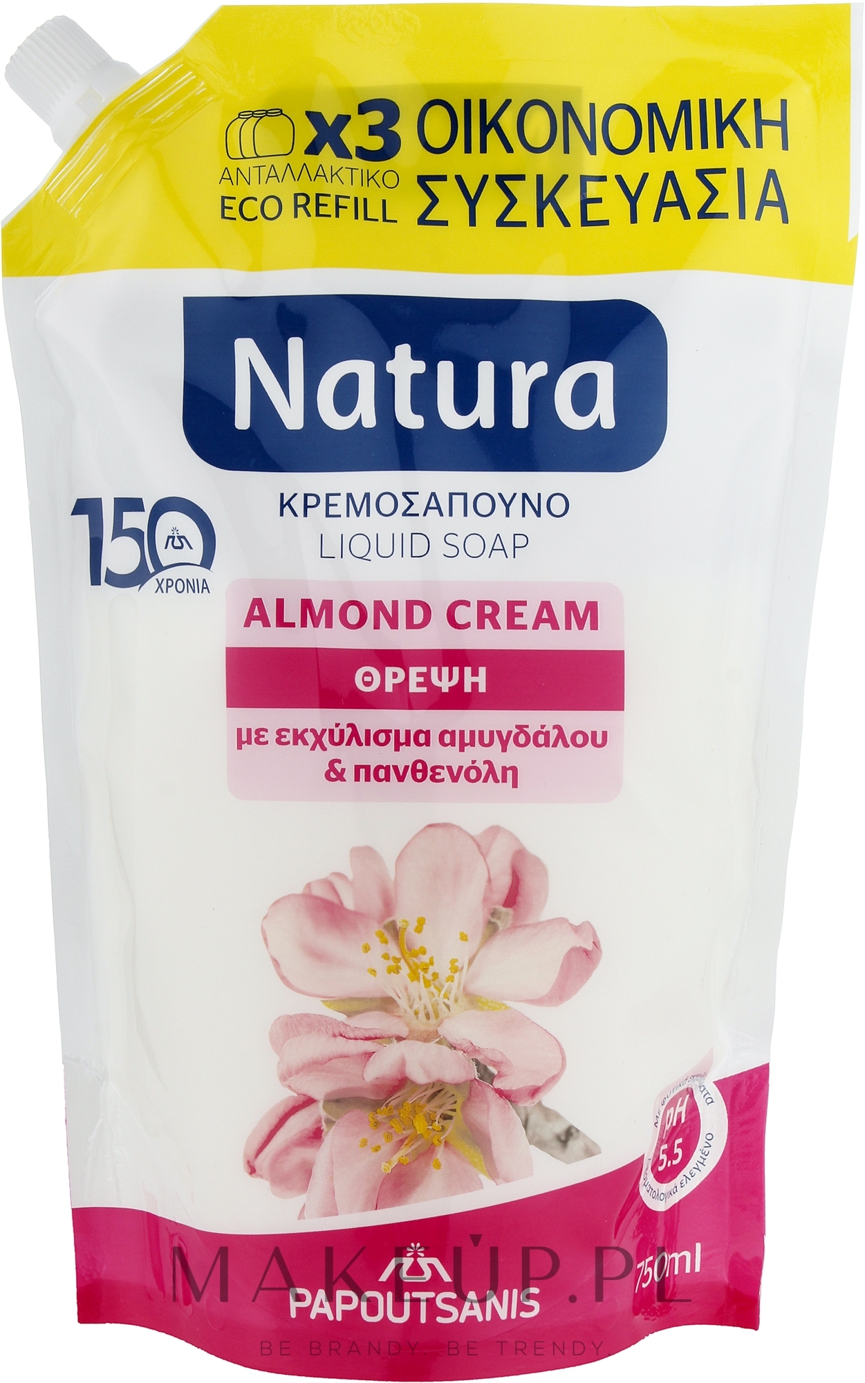 Kremowe mydło w płynie Krem migdałowy - Papoutsanis Natura Pump Almond Cream (Refill) — Zdjęcie 750 ml