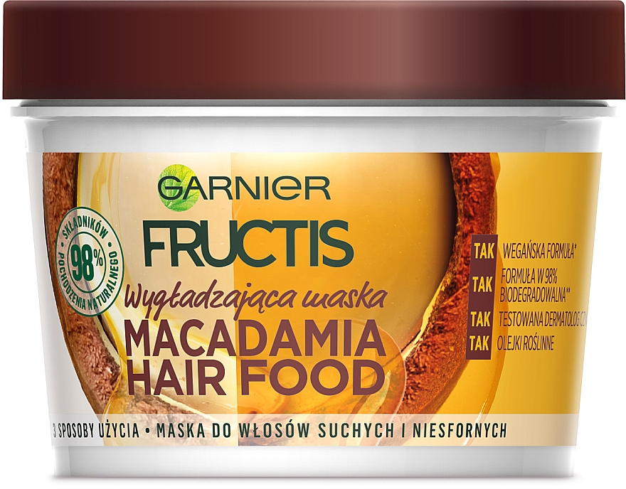 Wygładzająca maska do włosów suchych i niesfornych - Garnier Fructis Macadamia Hair Food
