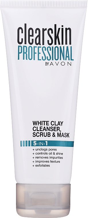 Oczyszczająca glinka biała 5 w 1 - Avon Clearskin Professional White Clay Cleanser, Scrub and Mask
