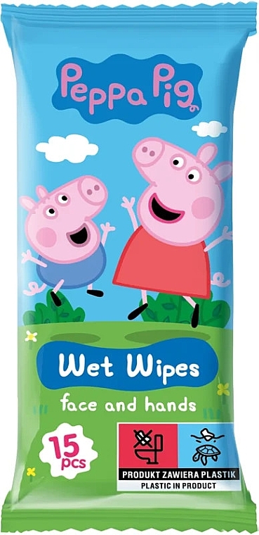 Chusteczki nawilżane o zapachu truskawki, 15 szt. - Peppa Pig Wet Wipes Face and Hands — Zdjęcie N1