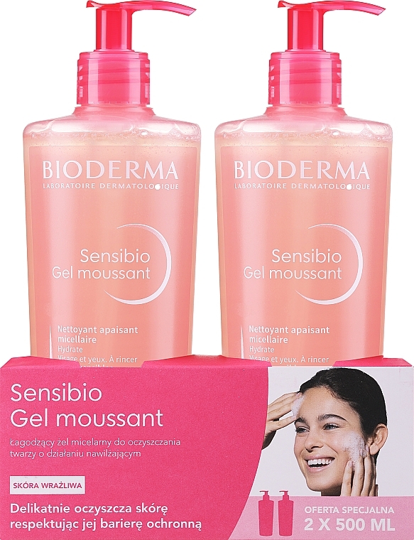 Zestaw - Bioderma Sensibio Mild Cleansing Foaming Gel (2 x cl/gel/500ml) — Zdjęcie N1