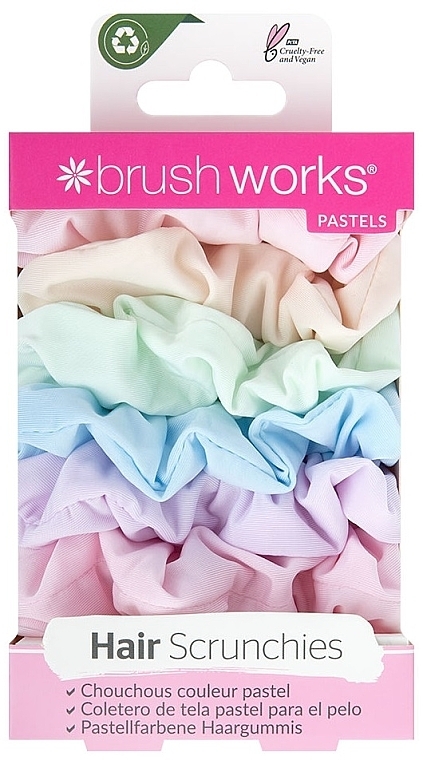 Pastelowe gumki do włosów, 6 sztuk - Brushworks Pastel Scrunchies — Zdjęcie N1