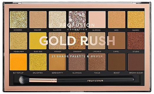 Paletka cieni do powiek - Profusion Cosmetics Gold Rush 21 Shade Palette & Brush — Zdjęcie N1