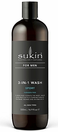 Żel do mycia ciała i włosów męski 3 w 1 „Sport” - Sukin For Men 3-in-1 Wash — Zdjęcie N1