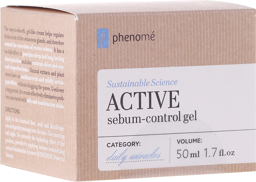 Aktywny krem-żel z kwasem hialuronowym regulujący wydzielanie sebum - Phenome Sustainable Science Active Sebum-Control Gel — Zdjęcie N1