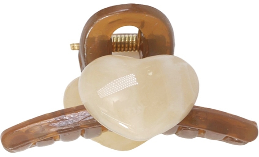 Klips krabowy, brązowy z beżowym sercem - Lolita Accessories — Zdjęcie N1