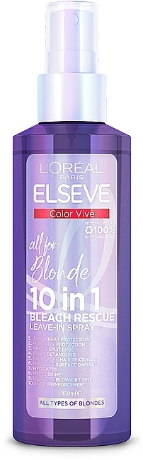 Spray 10 w 1 do włosów rozjaśnianych, z pasemkami i wszystkich odcieni naturalnego blondu - L'oreal Paris Elseve Color Vive All For Blonde 10 in 1