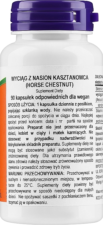 Ekstrakt z kasztanowca w kapsułkach, 300 mg - Now Foods Horse Chestnut Veg Capsules — Zdjęcie N2