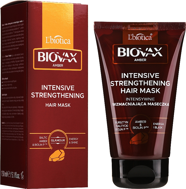 Intensywnie wzmacniająca maseczka do włosów Bursztyn bałtycki i biolin - Biovax Glamour Amber — Zdjęcie N1