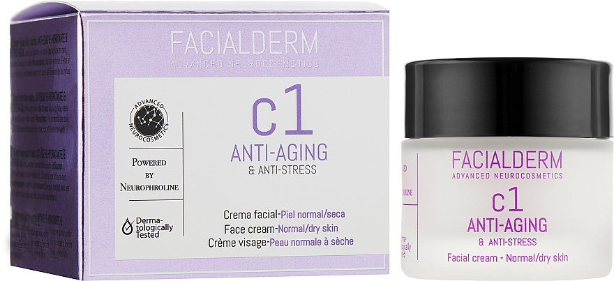 Krem przeciwstarzeniowy do skóry normalnej i suchej - Facialderm C1 Anti-Age And Anti-Stress Cream — Zdjęcie N2