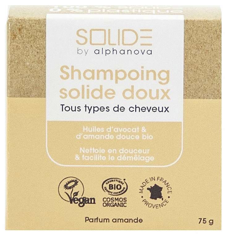 Organiczny szampon w kostce z olejkiem migdałowym - Alphanova Solide Gentle Solid Shampoo Almond Perfume Organic — Zdjęcie N1