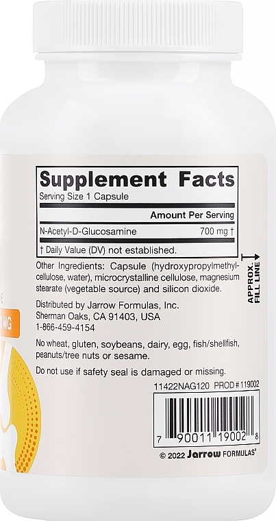 Suplement diety NAG - Jarrow Formulas N-A-G (N-Acetyl-D-Glucosamine), 700 mg  — Zdjęcie N2