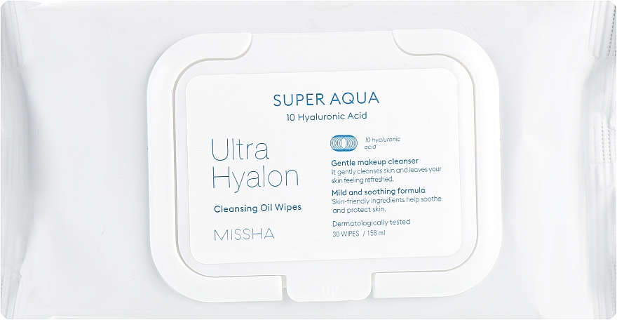 Chusteczki oczyszczające z olejkami i kwasem hialuronowym - Missha Super Aqua Ultra Hyalron Cleansing Oil Wipes — Zdjęcie N1