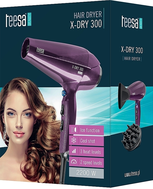 Suszarka do włosów, fioletowa - Teesa Hair Dryer X-Dry 300 Violet TSA0512 — Zdjęcie N3