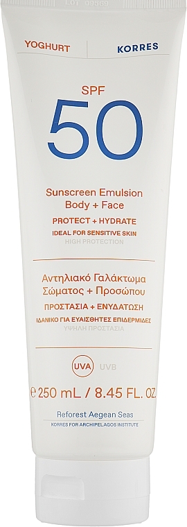 Emulsja przeciwsłoneczna do twarzy i ciała SPF50 - Korres Yogurt Sunscreen Emultion