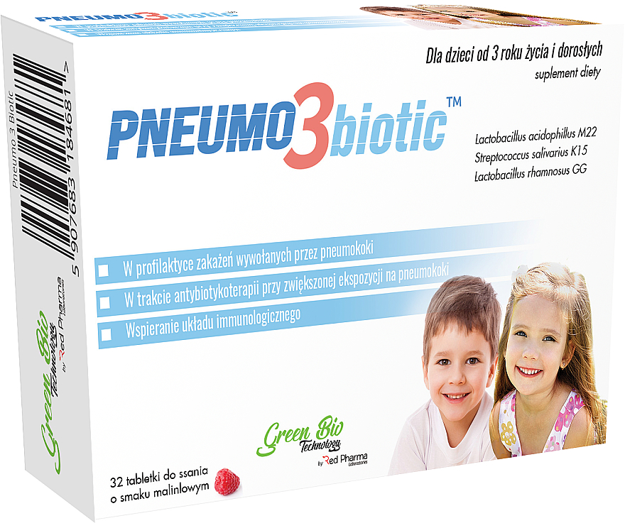 Suplement diety o smaku malinowym - Pneumo3Biotic — Zdjęcie N1