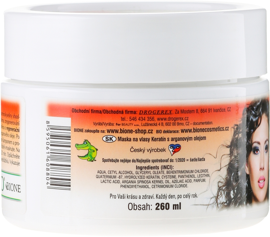 Kremowa maska do włosów - Bione Cosmetics Keratin + Argan Oil Cream Hair Mask — Zdjęcie N2