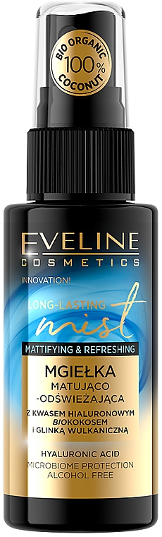 Mgiełka matująco-odświeżająca z biokokosem - Eveline Cosmetics Long-Lasting Mist — Zdjęcie N1