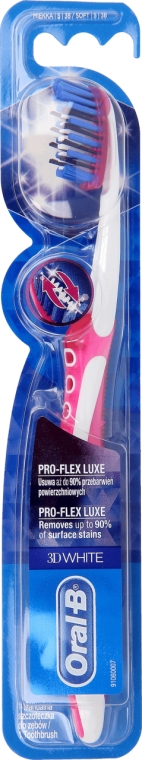 Szczoteczka do zębów, 38 miękka, różowa - Oral-B 3D White Pro-Flex Luxe 38 Soft S — Zdjęcie N1