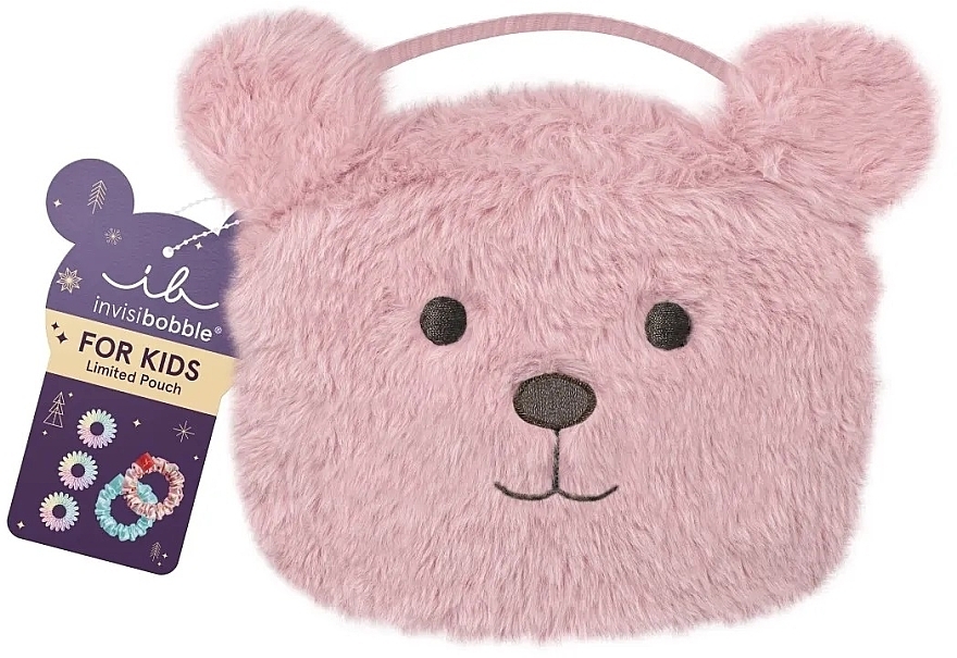 Zestaw - Invisibobble For Kids Pink Teddy Set (scrunches/5pcs + bag/1pcs) — Zdjęcie N1