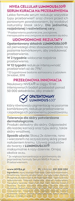 PRZECENA! Intensywne serum przeciw przebarwieniom - NIVEA Cellular Luminous Intensiv Serum Anti Pigmentflecken * — Zdjęcie N3