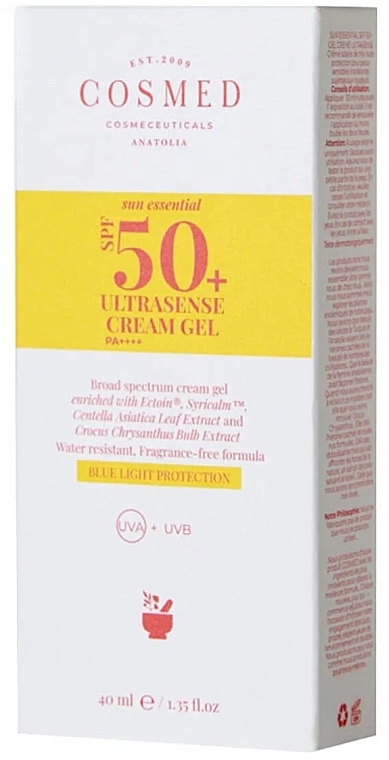 Żel przeciwsłoneczny dla skóry wrażliwej - Cosmed Sun Essential Ultrasense Cream Gel SPF50 — Zdjęcie N2