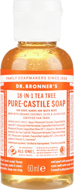 Mydło w płynie Drzewo herbaciane - Dr Bronner’s 18-in-1 Pure Castile Soap Tea Tree — Zdjęcie N1