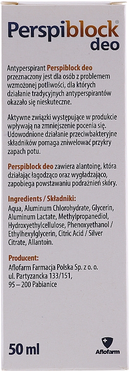 Bezalkoholowy dezodorant-antyperspirant w sprayu - Aflofarm Perspiblock Deo Roll-On Antyperspirant  — Zdjęcie N3