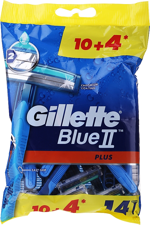 Jednorazowe maszynki do golenia, 14 szt. - Gillette Blue II Plus Chromium — Zdjęcie N1