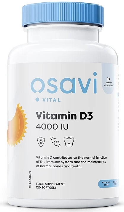 Suplement diety Witamina D3, 4000IU - Osavi Vitamin D3 4000 IU Softgels — Zdjęcie N1