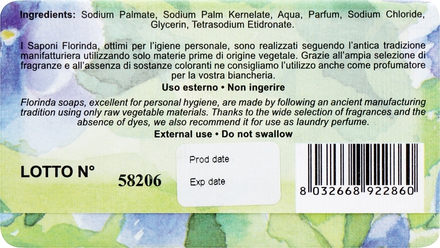 Mydło naturalne w kostce Bukiet fiołków - Florinda Sapone Vegetale Vegetal Soap Violet Bouquet — Zdjęcie N2