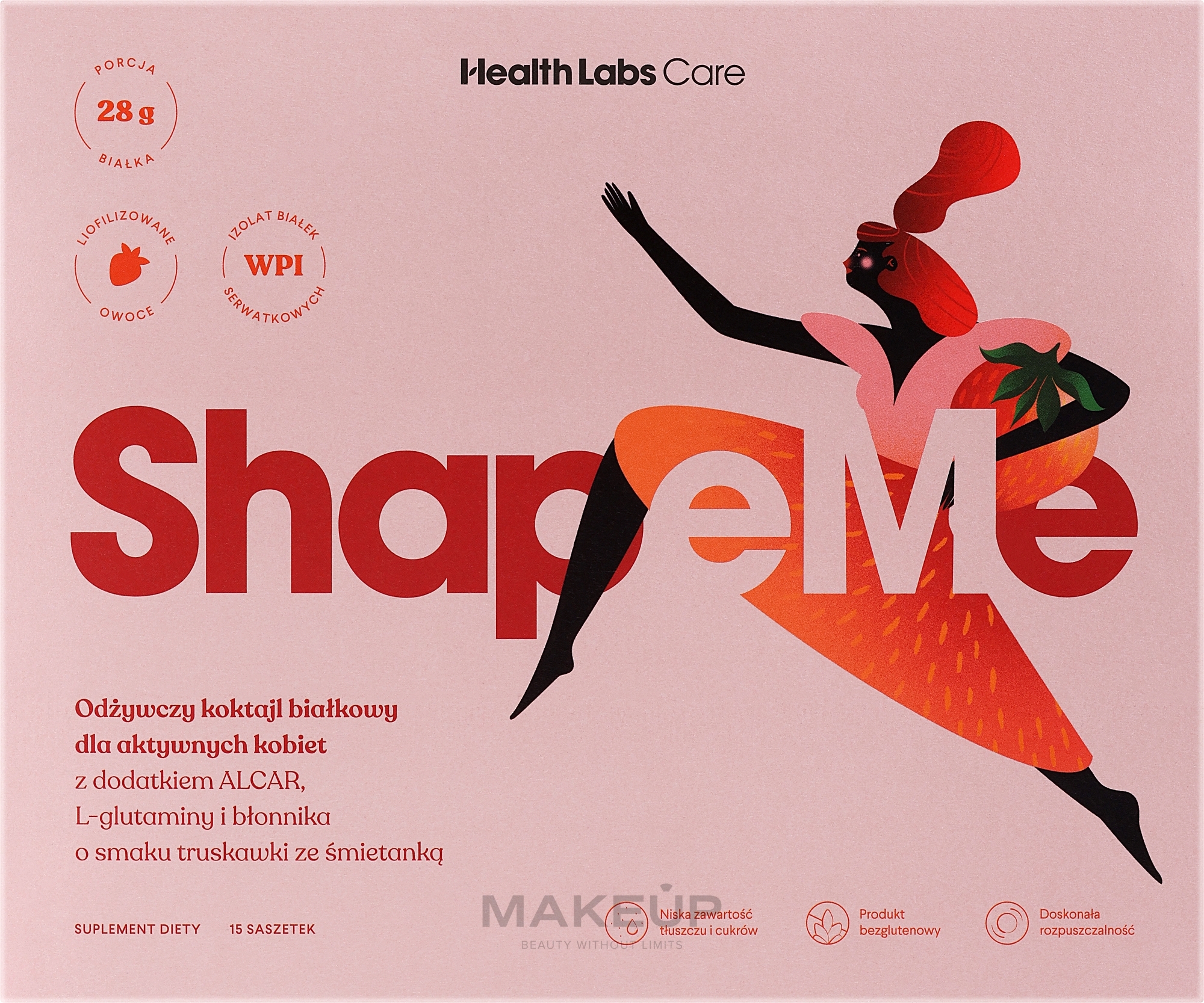 Odżywczy koktajl białkowy dla aktywnych kobiet Truskawka ze śmietanką - Health Labs Care ShapeMe — Zdjęcie 15 szt.