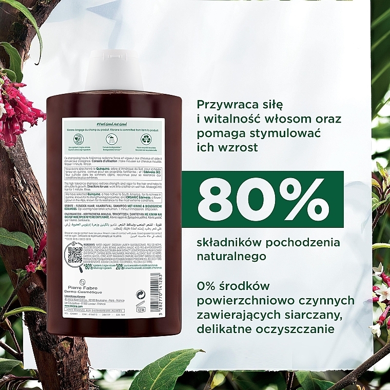 Wzmacniający szampon do włosów cienkich i skłonnych do wypadania - Klorane Force Tired Hair & Hair Loss Shampoo with Organic Quinine and Edelweiss  — Zdjęcie N4