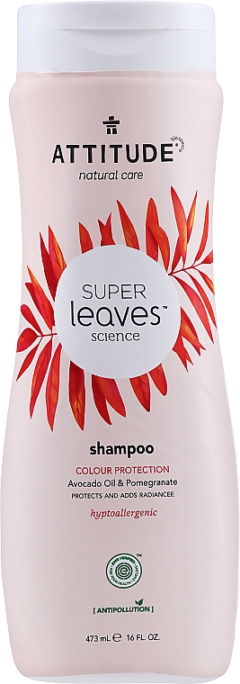 Naturalny szampon hipoalergiczny do włosów farbowanych Ochrona koloru - Attitude Super Leaves Color Protection Avocado Oil & Pomegranate Shampoo — Zdjęcie N1