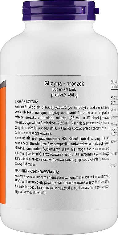 Aminokwas Glicyna w proszku - Now Foods Glycine Pure Powder — Zdjęcie N2