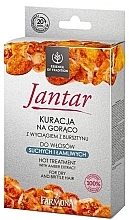 Kup WYPRZEDAŻ Kuracja na gorąco z wyciągiem z bursztynu do włosów suchych i łamliwych - Farmona Jantar (h/mask 17 ml + shmp 15 ml + balm 5 ml + cap) *