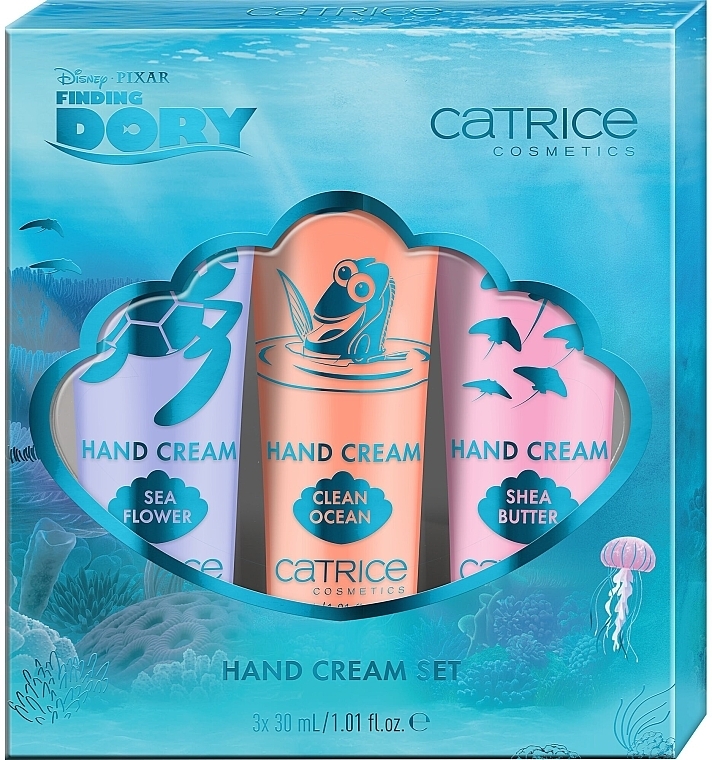 Zestaw nawilżających kremów do rąk - Catrice Disney Pixar Finding Dory Hand Cream Set (3xh/cr/30ml) — Zdjęcie N1