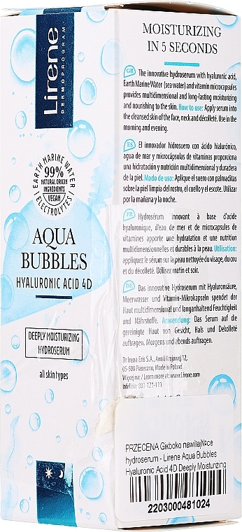 PRZECENA! Głęboko nawilżające hydroserum - Lirene Aqua Bubbles Hyaluronic Acid 4D Deeply Moisturizing Hydroserum * — Zdjęcie N3