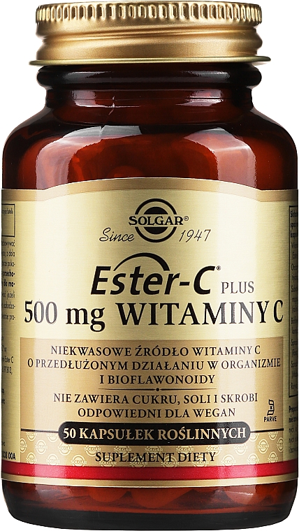 Witamina C 500 mg, w kapsułkach - Solgar Ester-C Plus 500 mg Vitamin C — Zdjęcie N1
