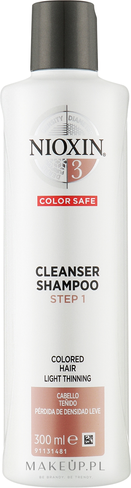 Wzmacniający szampon do skóry głowy i lekko przerzedzających się włosów farbowanych - Nioxin System 3 Cleanser Shampoo Step 1 Colored Hair Light Thinning — Zdjęcie 300 ml