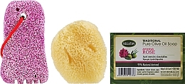 Kup Zestaw: mydło różane, różowy pumeks, gąbka - Kalliston (soap/100g + stone/1pcs + sponge/1pcs)
