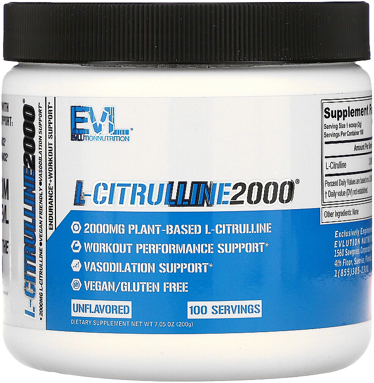 Suplement diety L-cytrulina 2000, bez dodatków - EVLution Nutrition L-Citrulline 2000 Unflavored — Zdjęcie N1