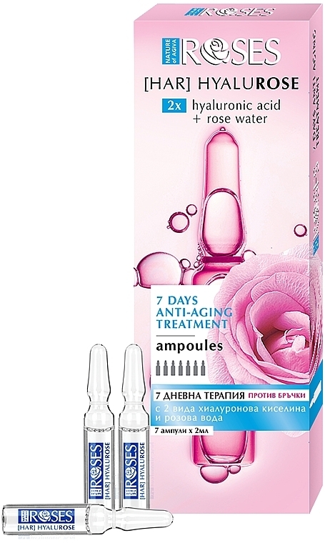 Ampułki przeciw zmarszczkom z wodą różana i kwasem hialuronowym - Nature of Agiva Roses Hyalurose Anti-Age Ampoules — Zdjęcie N1
